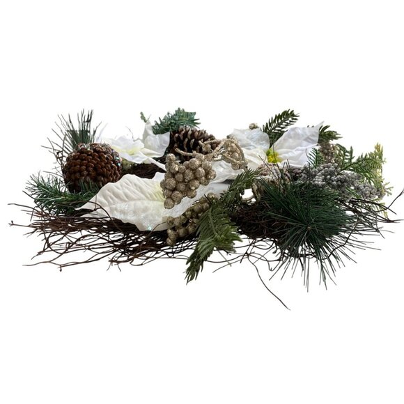 Artificial Winter Wreath White Poinsettias & Pinecones - Picture 5 of 5